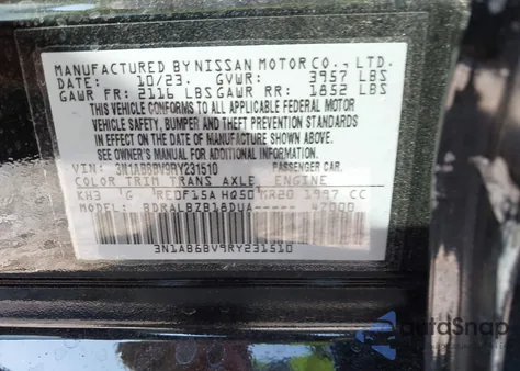 2024 Nissan Sentra S Xtronic Cvt from USA, damaged, VIN 3N1AB8BV9RY231510